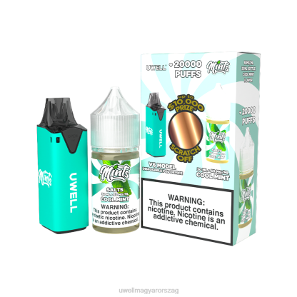 UWELL Disposable Review - UWELL V6 eldobható eszköz + apupára 30 ml gyümölcslé - kollab köteg clr: cián/flv: hideg menta 50 mg 66RL210